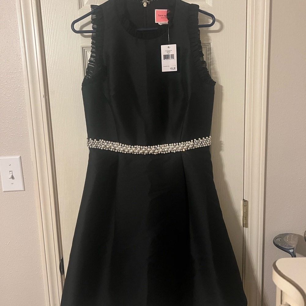 Kate Spade Black Pearl Crystal Mikado Dress